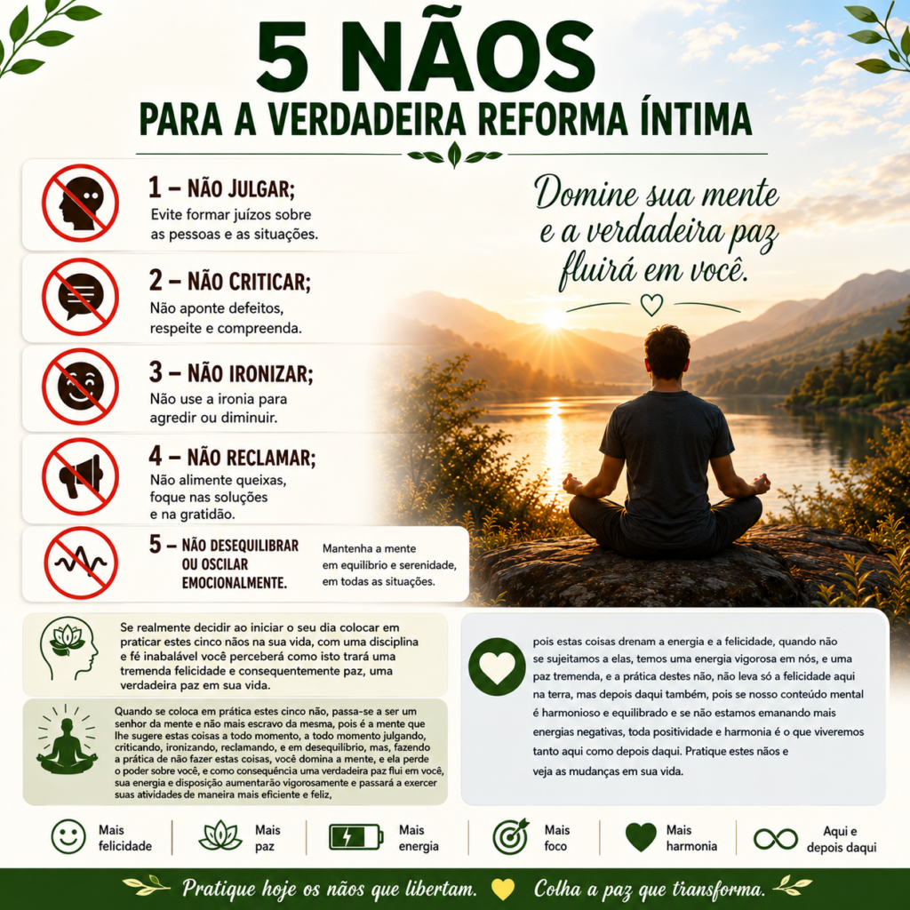 OS CINCO NÃOS FUNDAMENTAIS PARA REFORMA ÍNTIMA E PAZ NA VIDA